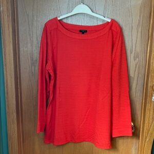 Talbots Bright Red Ribbed Long-Sleeve Scoop Neck Top